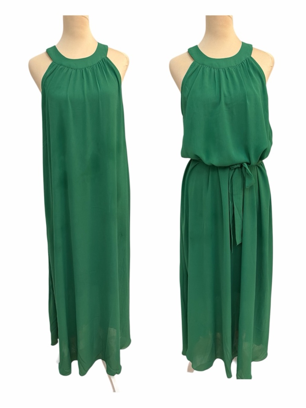 Sleeveless Emerald Halter Maxi Dress with Waist Tie